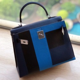 Replica Hermes Navy Blue Stripe Kelly 28 Bag