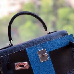 Replica Hermes Navy Blue Stripe Kelly 28 Bag