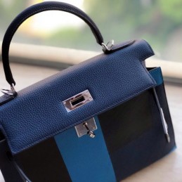 Replica Hermes Navy Blue Stripe Kelly 28 Bag
