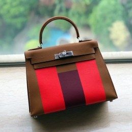 Replica Hermes Brown Red Colorblock Kelly 28 Bag