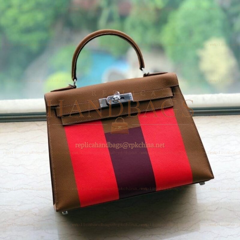 Replica Hermes Brown Red Colorblock Kelly 28 Bag