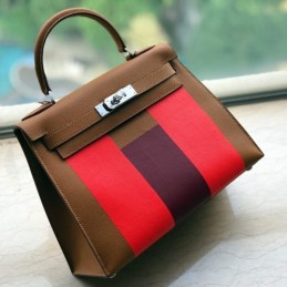 Replica Hermes Brown Red Colorblock Kelly 28 Bag