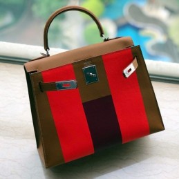 Replica Hermes Brown Red Colorblock Kelly 28 Bag