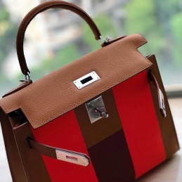 Replica Hermes Brown Red Colorblock Kelly 28 Bag