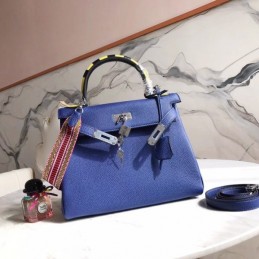 Replica Hermes Blue Kelly 28 Charm Strap Bag