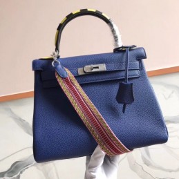 Replica Hermes Blue Kelly 28 Charm Strap Bag