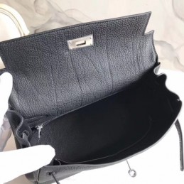 Replica Hermes Black Kelly 28 Charm Strap Bag