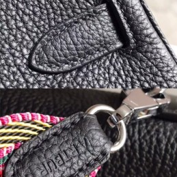 Replica Hermes Black Kelly 28 Charm Strap Bag