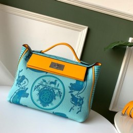 Replica Hermes Turquoise Horse Print Kelly 2424 29 Bag