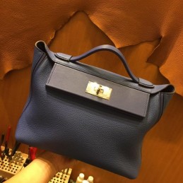 Replica Hermes Navy Blue Kelly 2424 29 Gold Hardware Bag