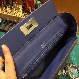 Replica Hermes Navy Blue Kelly 2424 29 Gold Hardware Bag