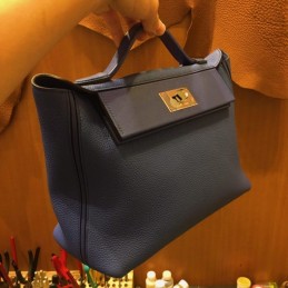 Replica Hermes Navy Blue Kelly 2424 29 Gold Hardware Bag