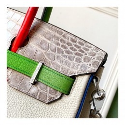 Replica Hermes White Green Birkin 30 Charm Strap Bag