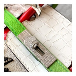 Replica Hermes White Green Birkin 30 Charm Strap Bag
