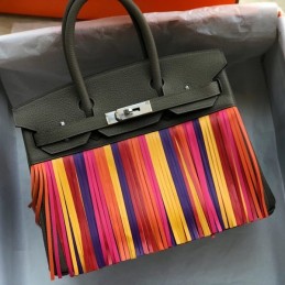 Replica Hermes Black Rainbow Stripe Birkin 30 Bag