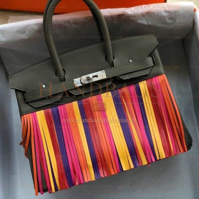 Replica Hermes Black Rainbow Stripe Birkin 30 Bag