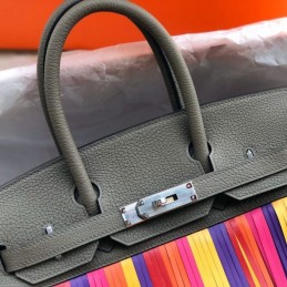Replica Hermes Black Rainbow Stripe Birkin 30 Bag