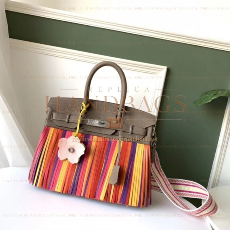 Replica Hermes Taupe Rainbow Stripe Birkin 30 Bag