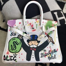 Replica Hermes White Cartoon Print Birkin 30 Bag