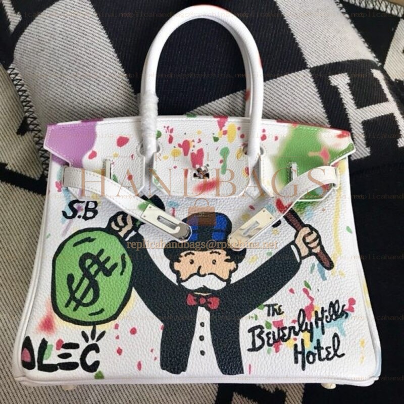 Replica Hermes White Cartoon Print Birkin 30 Bag