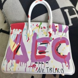 Replica Hermes White Cartoon Print Birkin 30 Bag