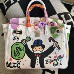 Replica Hermes White Cartoon Print Birkin 30 Bag