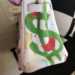 Replica Hermes White Cartoon Print Birkin 30 Bag
