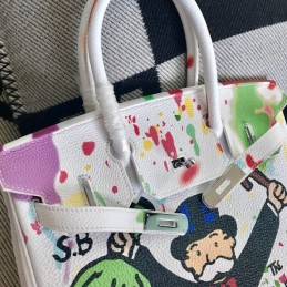 Replica Hermes White Cartoon Print Birkin 30 Bag
