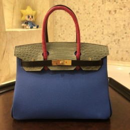 Replica Hermes Blue Green Crocodile Leather Birkin 30 Bag