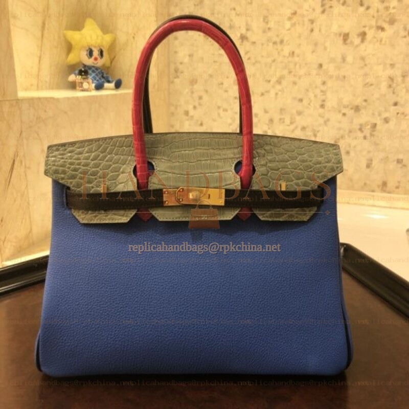 Replica Hermes Blue Green Crocodile Leather Birkin 30 Bag