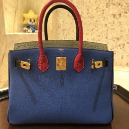Replica Hermes Blue Green Crocodile Leather Birkin 30 Bag