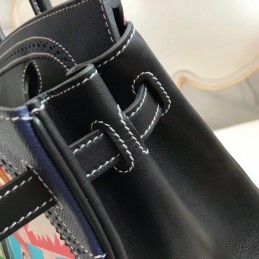 Replica Hermes Black Multicolor Print Birkin 30 Bag