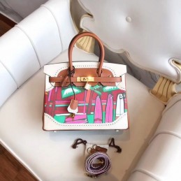 Replica Hermes White Multicolor Print Birkin 30 Bag
