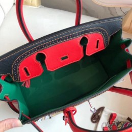 Replica Hermes Black Red Multicolor Print Birkin 30 Bag