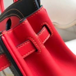 Replica Hermes Black Red Multicolor Print Birkin 30 Bag