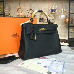 Replica Hermes Black Kelly 28 Gold Hardware Bag