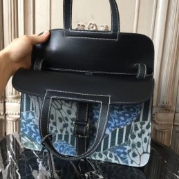Replica Hermes Blue Black Print Halzan 31 Bag
