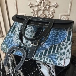 Replica Hermes Blue Black Print Halzan 31 Bag