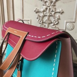 Replica Hermes Teal Burgundy Tan Colorblock Halzan 31 Bag