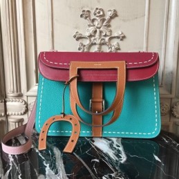 Replica Hermes Teal Burgundy Tan Colorblock Halzan 31 Bag