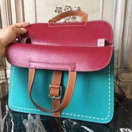 Replica Hermes Teal Burgundy Tan Colorblock Halzan 31 Bag
