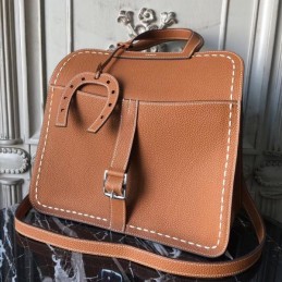 Replica Hermes Tan Halzan 31 Contrast Stitch Bag