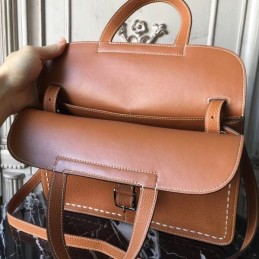 Replica Hermes Tan Halzan 31 Contrast Stitch Bag