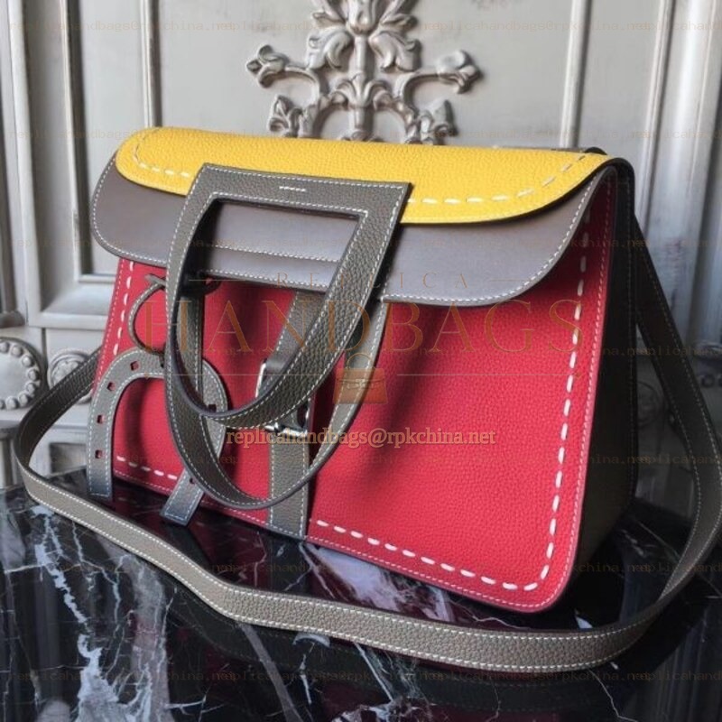 Replica Hermes Red Yellow Colorblock Halzan 31 Bag
