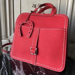 Replica Hermes Red Halzan 31 Contrast Stitch Bag