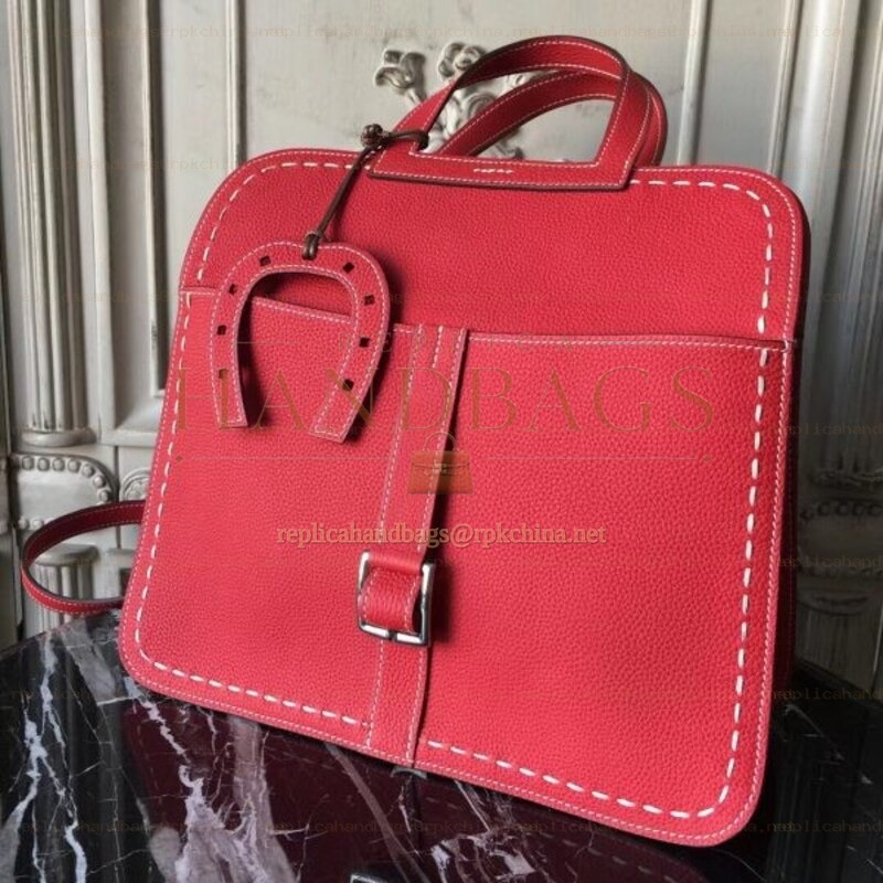 Replica Hermes Red Halzan 31 Contrast Stitch Bag