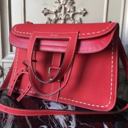 Replica Hermes Red Halzan 31 Contrast Stitch Bag