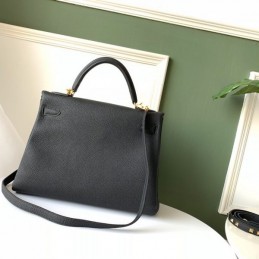 Replica Hermes Black Kelly 32 Skull Charm Strap Bag