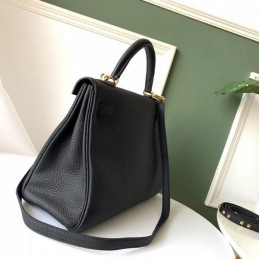 Replica Hermes Black Kelly 32 Skull Charm Strap Bag