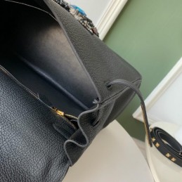 Replica Hermes Black Kelly 32 Skull Charm Strap Bag